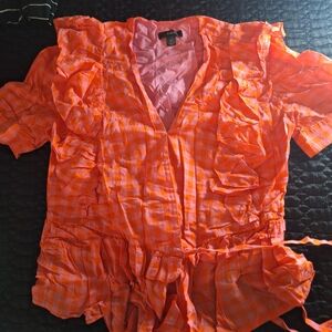 J. Crew Vibrant Orange Ruffled Blouse
